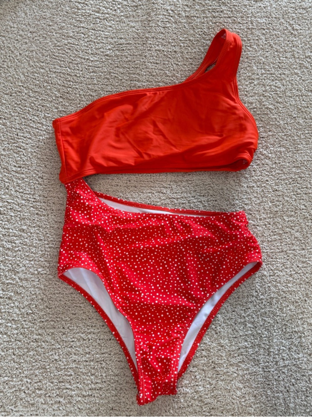 SHEIN Red One-Shoulder Two-Piece Swim Set